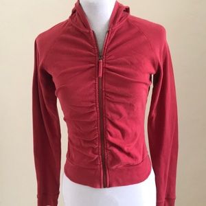 Red Ruched Zippered Hoody